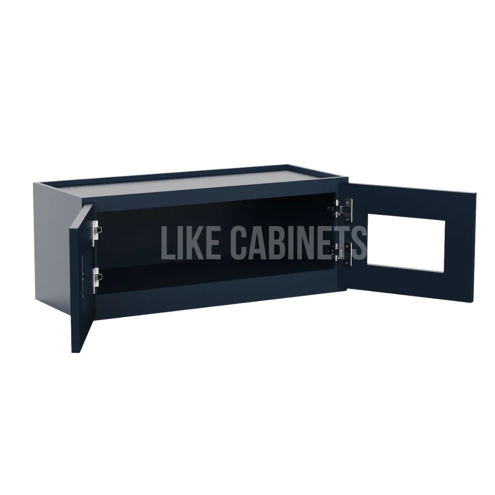 Navy Blue 30''W Double Door Wall Cabinet whit Glass Doors