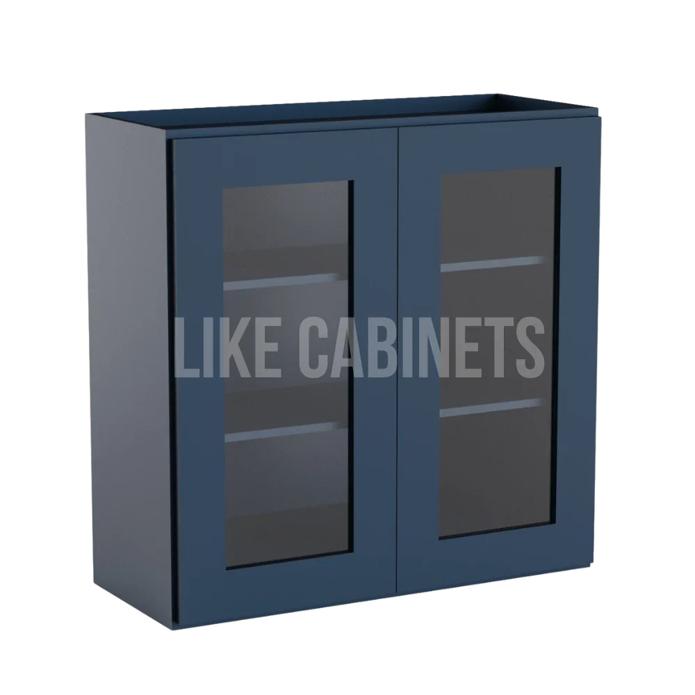 Navy Blue Shaker 30'' H Double Door Wall Cabinet with Glass Door