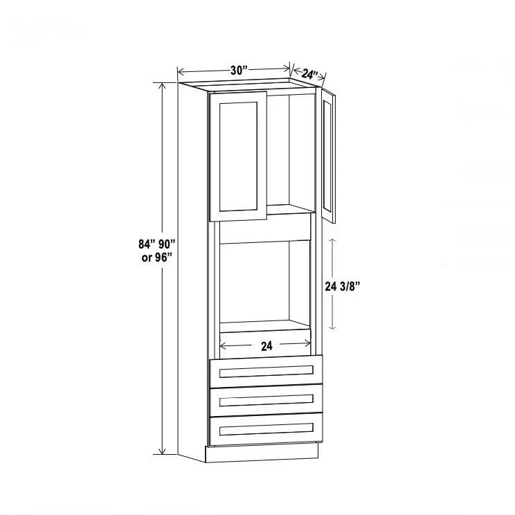 Shaker Gray 30'' W Double Door Oven Pantry Cabinet with Three Drawers