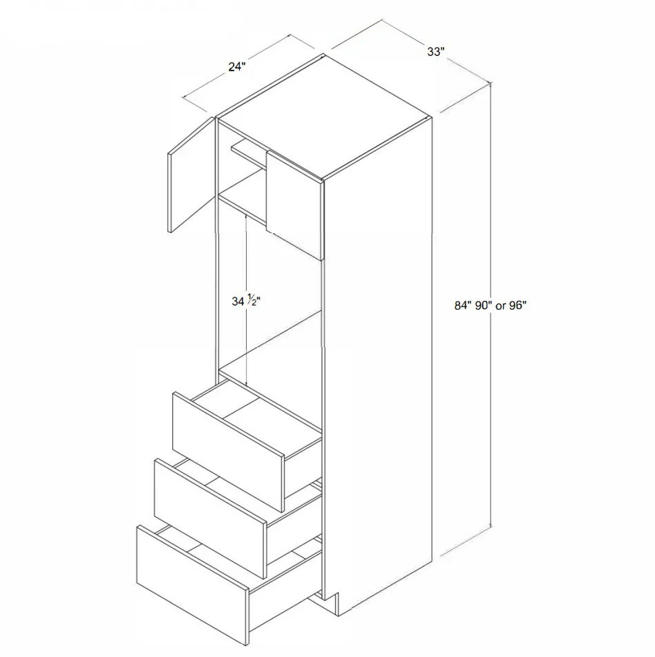 High Gloss White 33'' W Double Door Oven Pantry Cabinet with Three Drawers