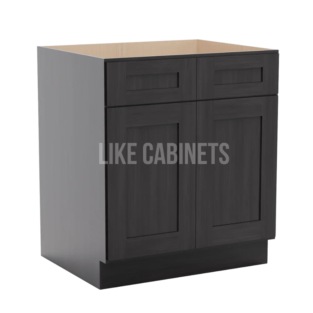 Smokey Ash Base Cabinet with Double Doors and Drawers
