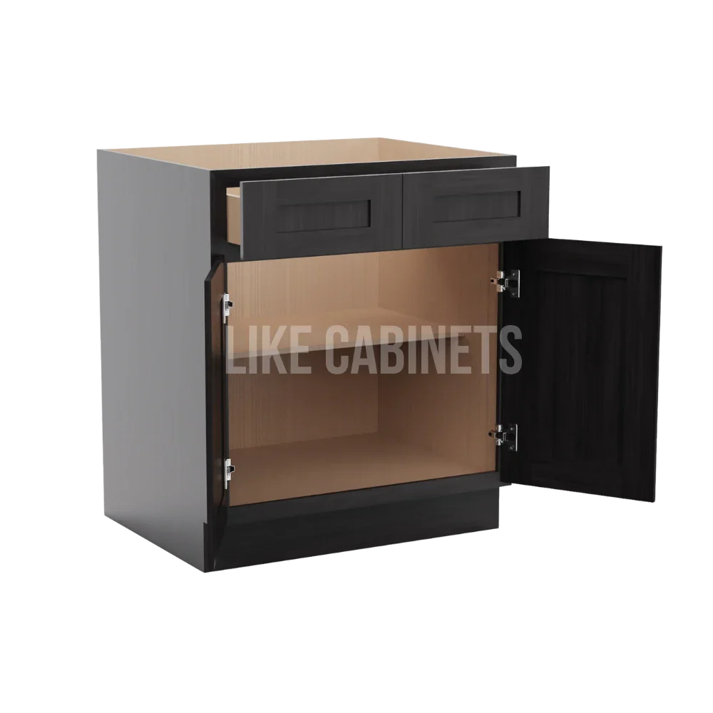 Smokey Ash Base Cabinet with Double Doors and Drawers