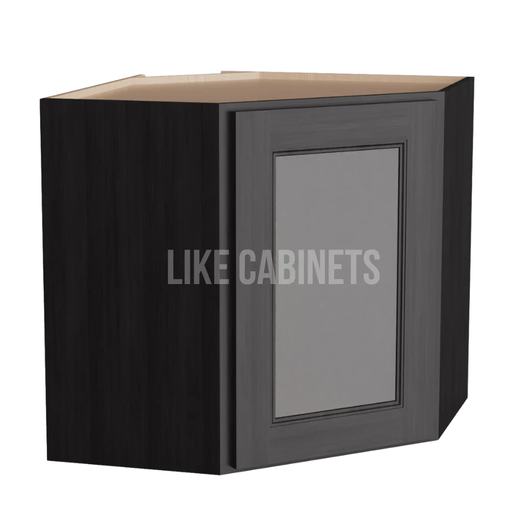 Smokey Ash 12'' x 24'' Diagonal Corner Wall Cabinet with Glass Door