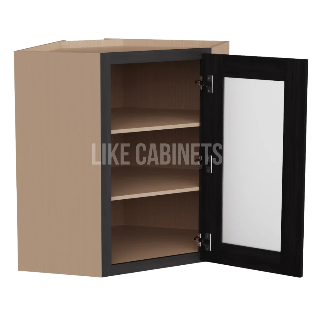 Smokey Ash 24'' Diagonal Corner Wall Cabinet with Glass Door