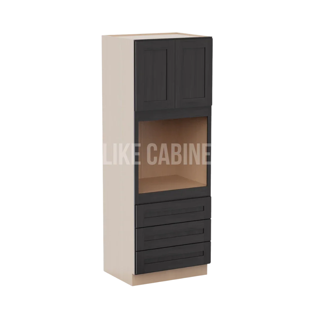 Smokey Ash 30'' W Double Door Oven Pantry Cabinet with Three Drawers