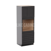 Smokey Ash 30'' W Double Door Oven Pantry Cabinet with Three Drawers