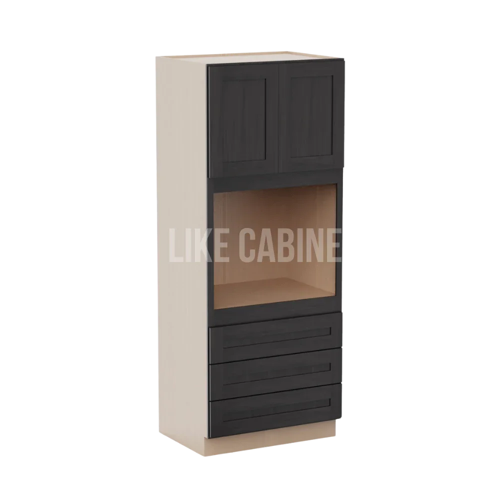 Smokey Ash 33'' W Double Door Oven Pantry Cabinet with Three Drawers