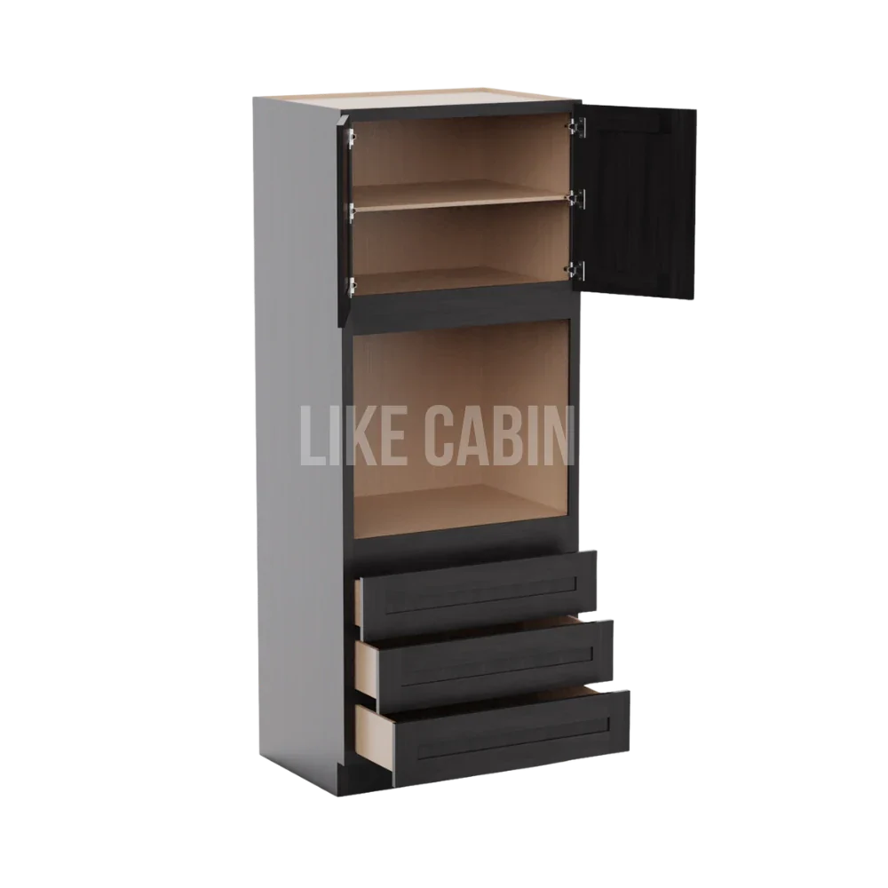 Smokey Ash 33'' W Double Door Oven Pantry Cabinet with Three Drawers