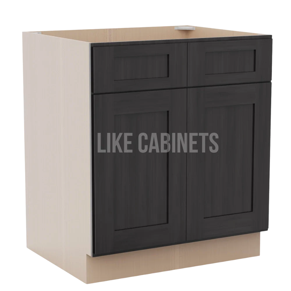 Smokey Ash Sink Base With Double Doors and False Drawers