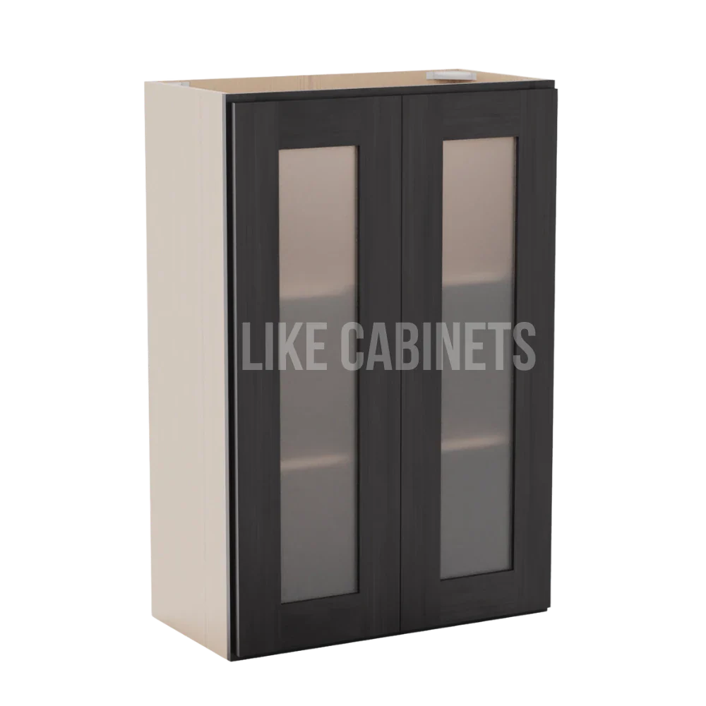Smokey Ash 36'' H Double Door Wall Cabinet with Glass Doors