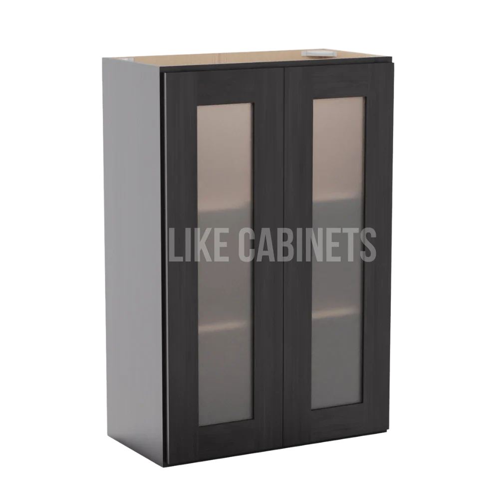Smokey Ash 36'' H Double Door Wall Cabinet with Glass Doors