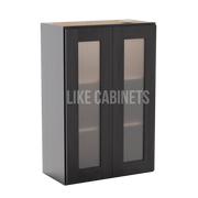 Smokey Ash 36'' H Double Door Wall Cabinet with Glass Doors