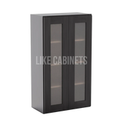 Smokey Ash 42'' H Double Door Wall Cabinet with Glass Doors