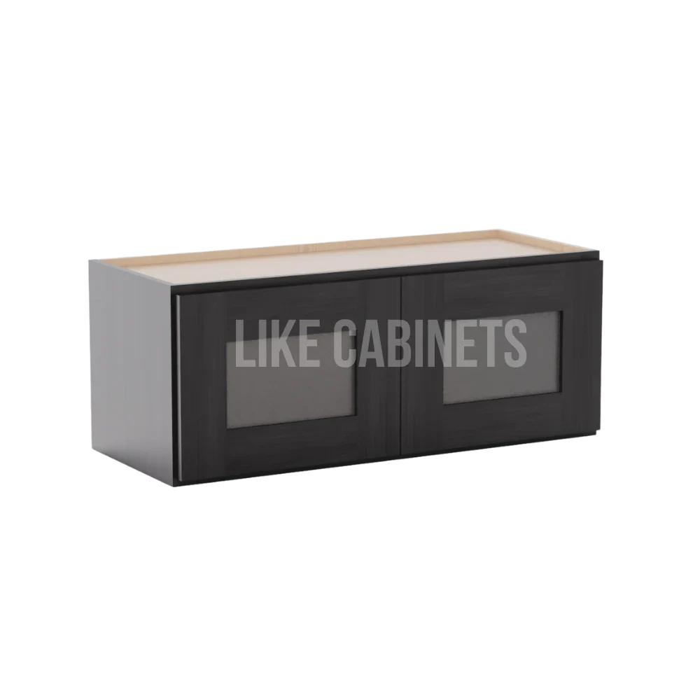 Smokey Ash 12''H Double Door Wall Cabinet whit Glass Doors