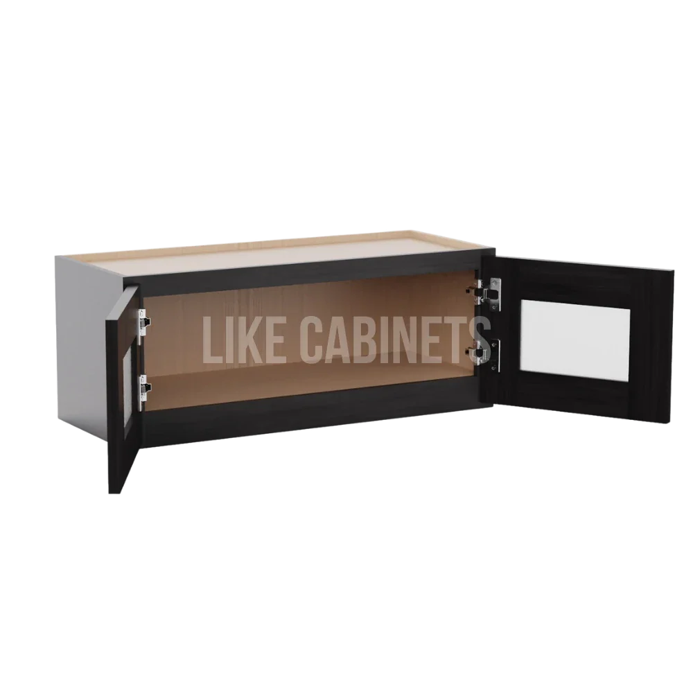 Smokey Ash 30''W Double Door Wall Cabinet whit Glass Doors