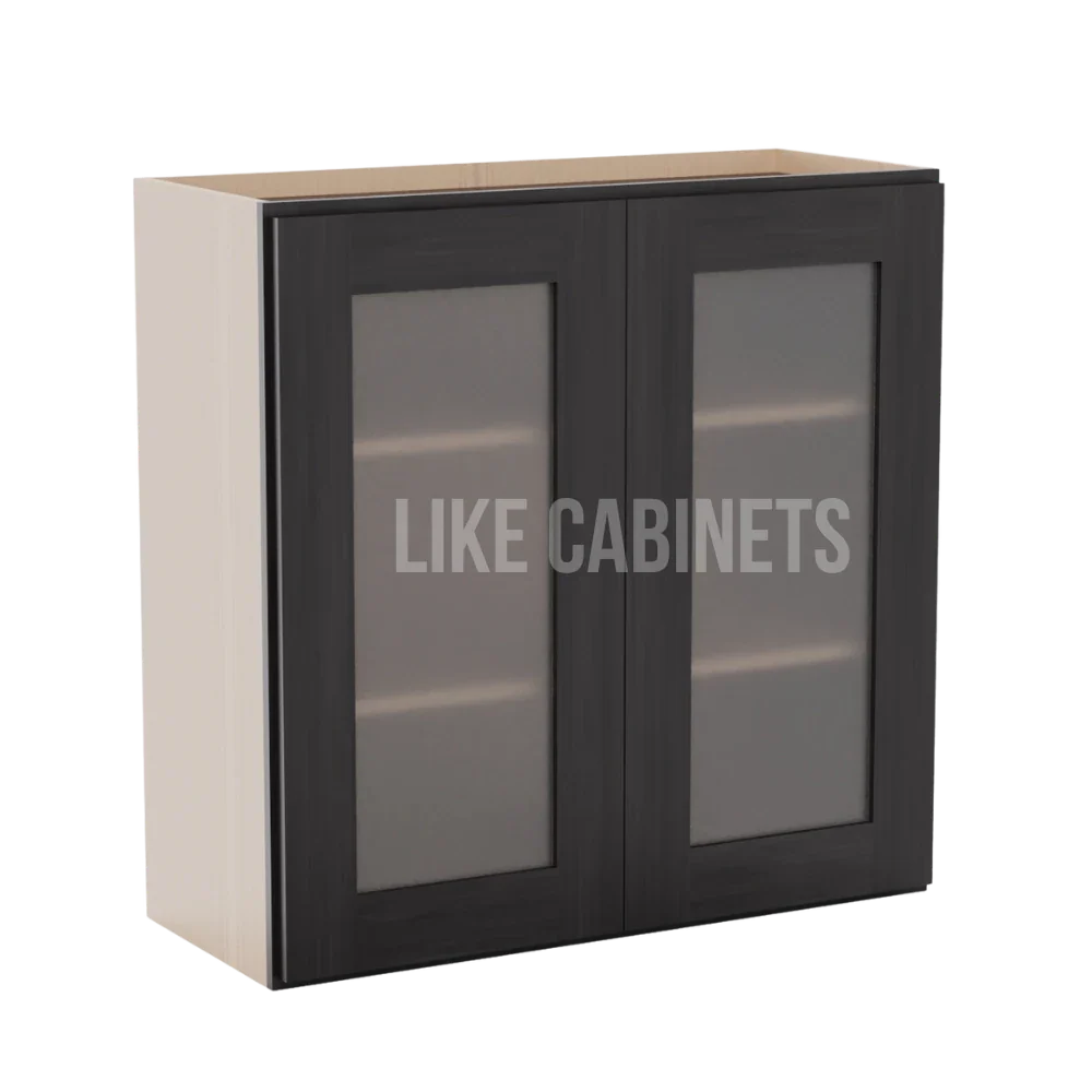 Smokey Ash 30'' H Double Door Wall Cabinet with Glass Doors