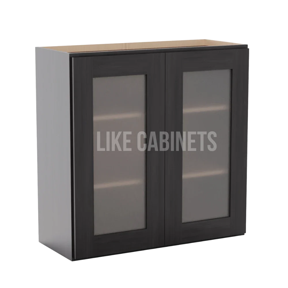 Smokey Ash 30'' H Double Door Wall Cabinet with Glass Doors