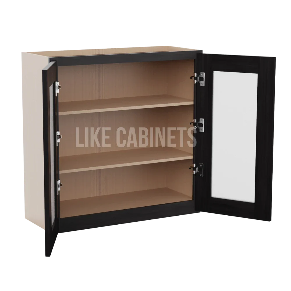 Smokey Ash 30'' H Double Door Wall Cabinet with Glass Doors