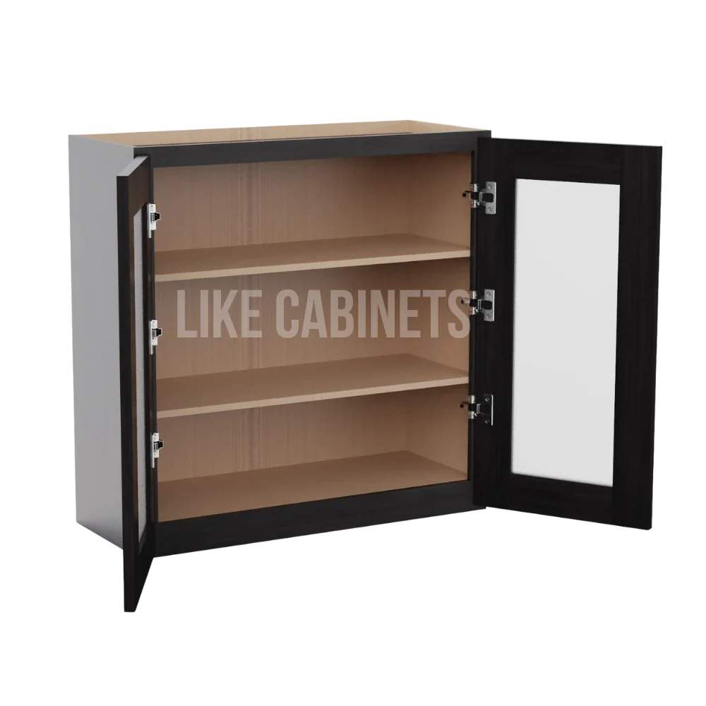 Smokey Ash 30'' H Double Door Wall Cabinet with Glass Doors
