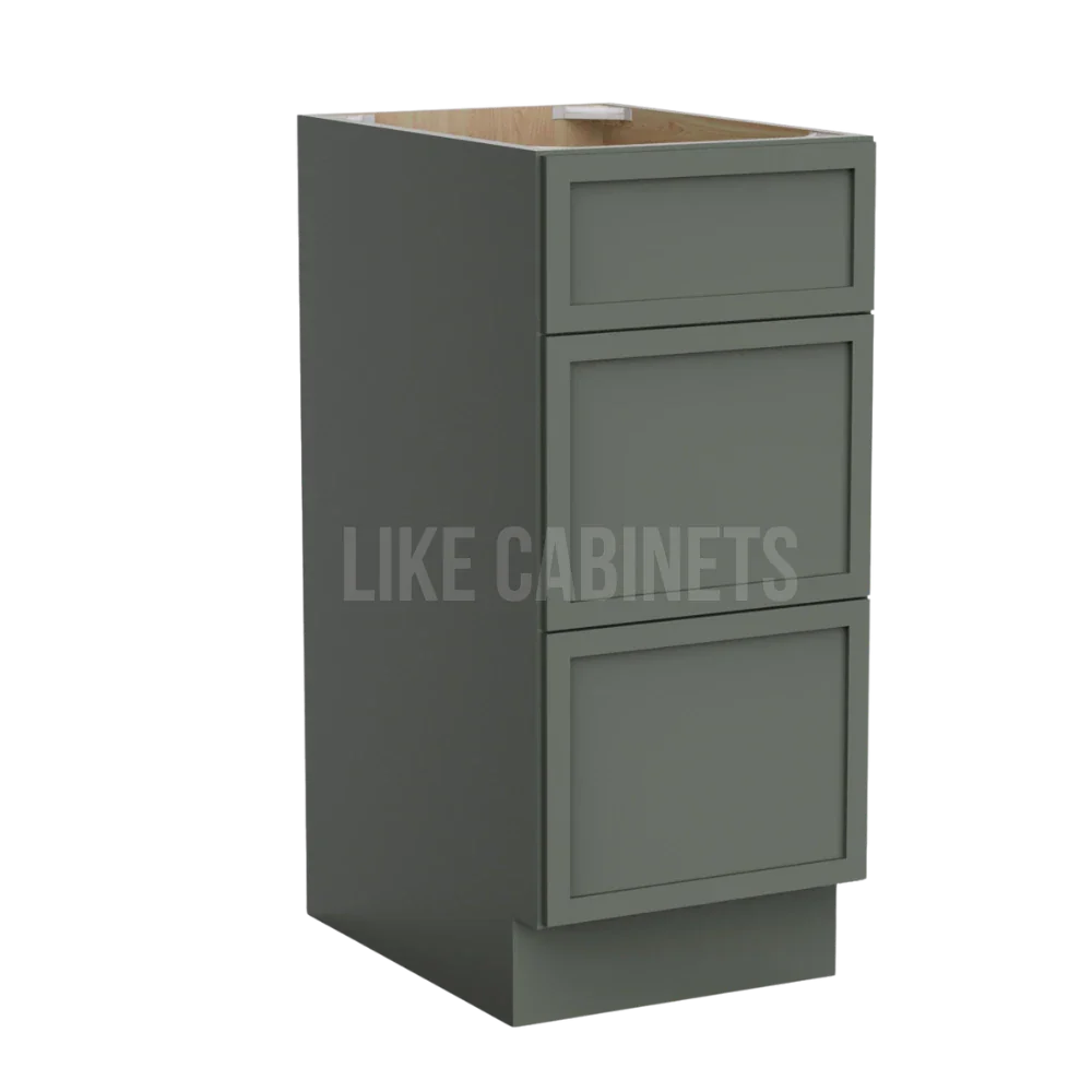 Slim Aston Green Vanity Three Drawer Base Cabinet