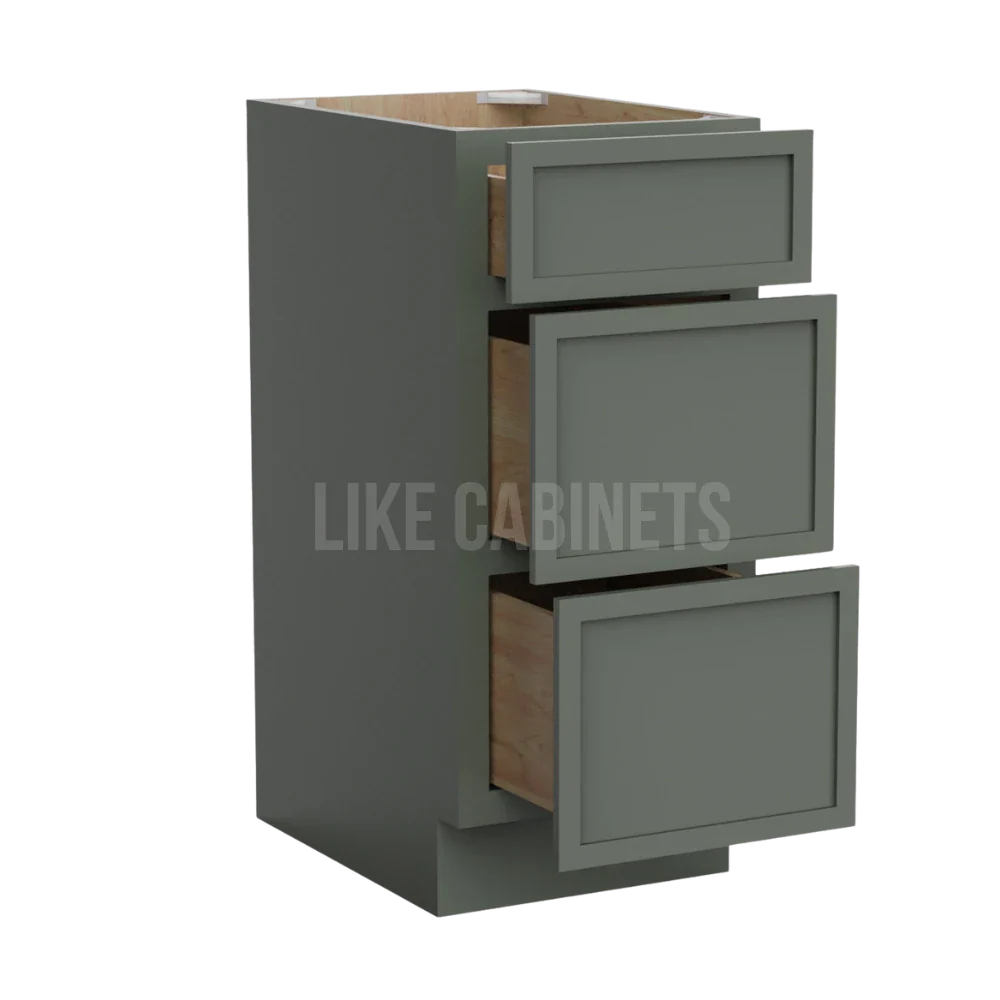 Slim Aston Green Vanity Three Drawer Base Cabinet