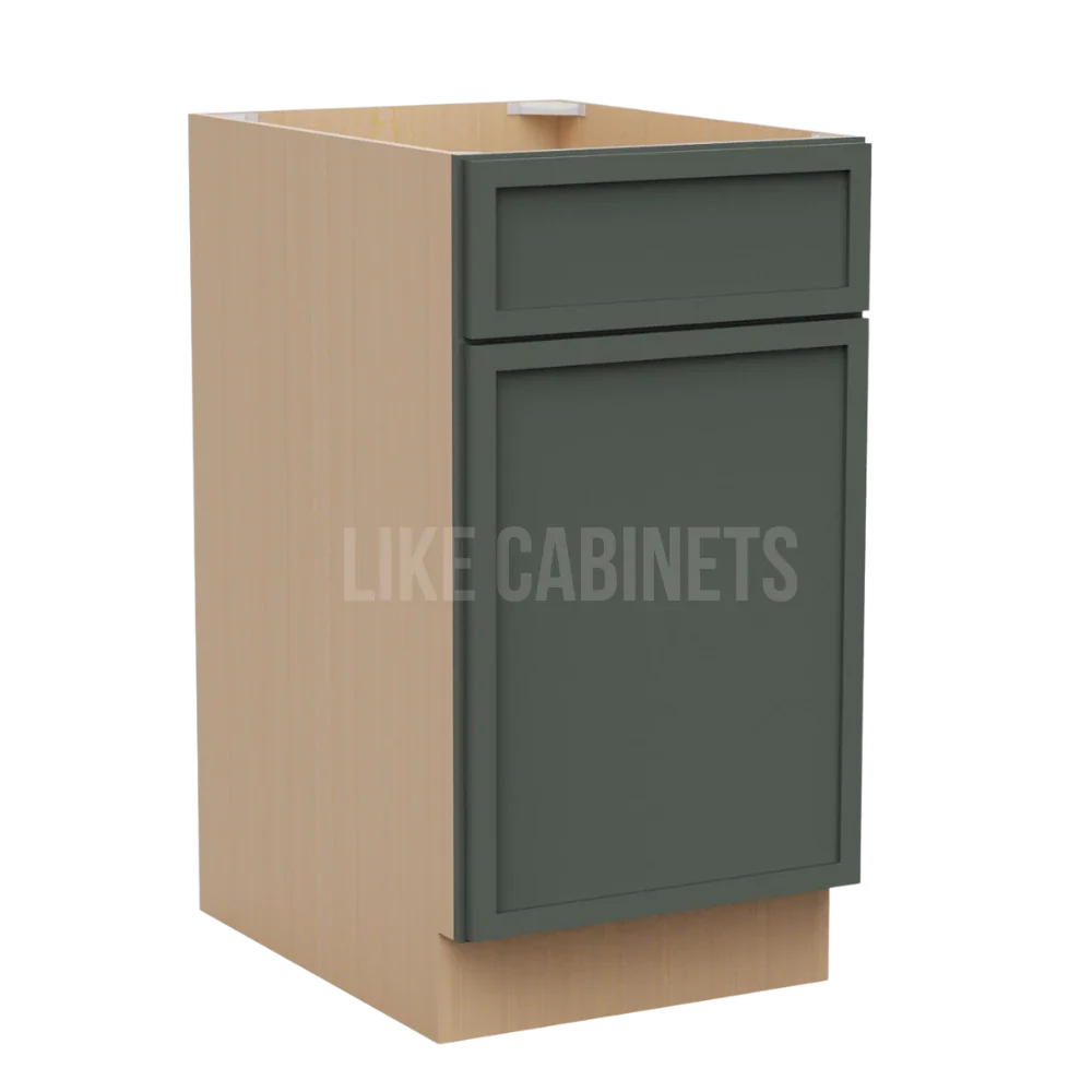 Slim Aston Green Base Cabinet with Single Door & Drawer