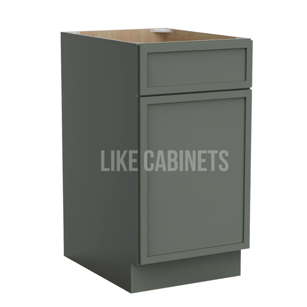 Slim Aston Green Base Cabinet with Single Door & Drawer