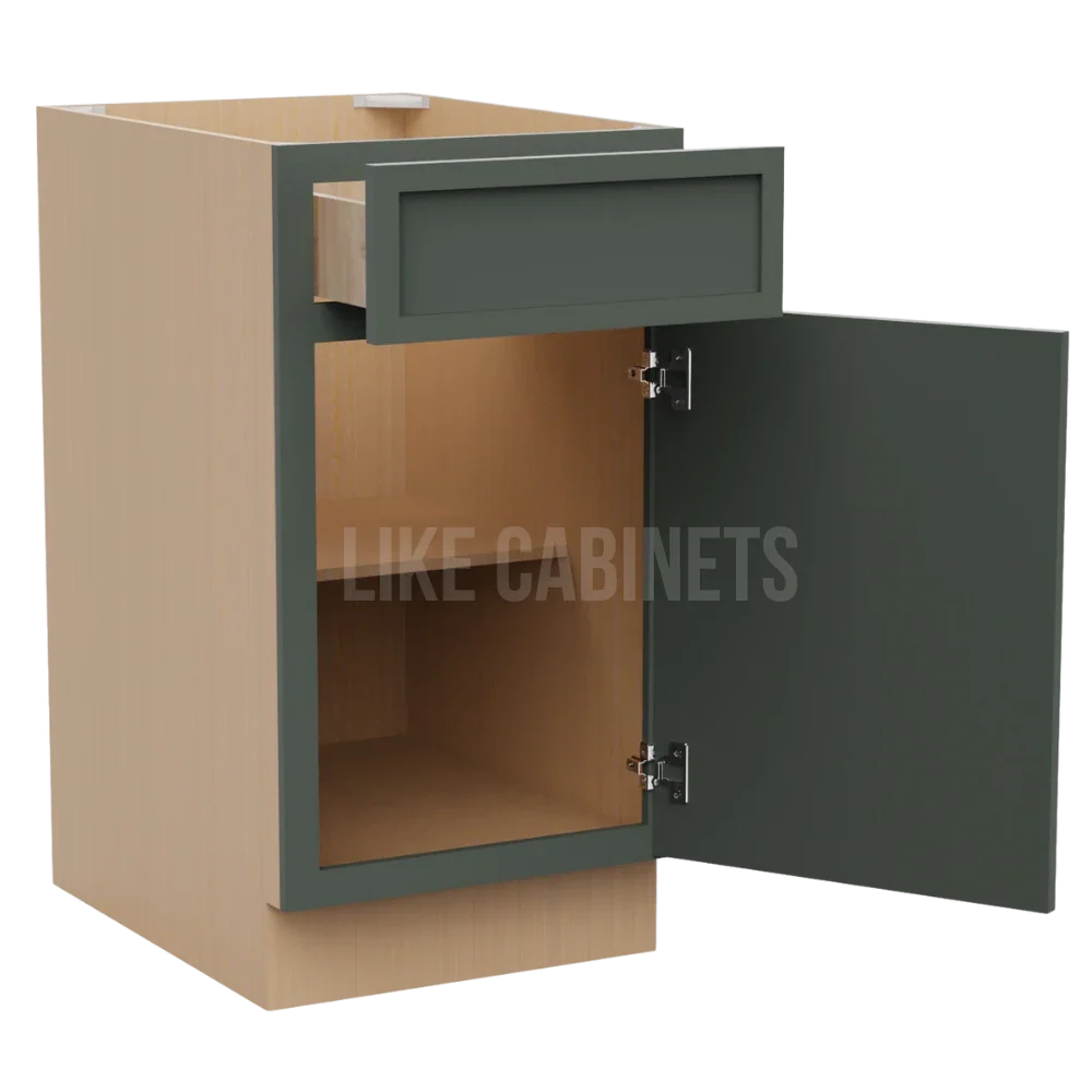 Slim Aston Green Base Cabinet with Single Door & Drawer