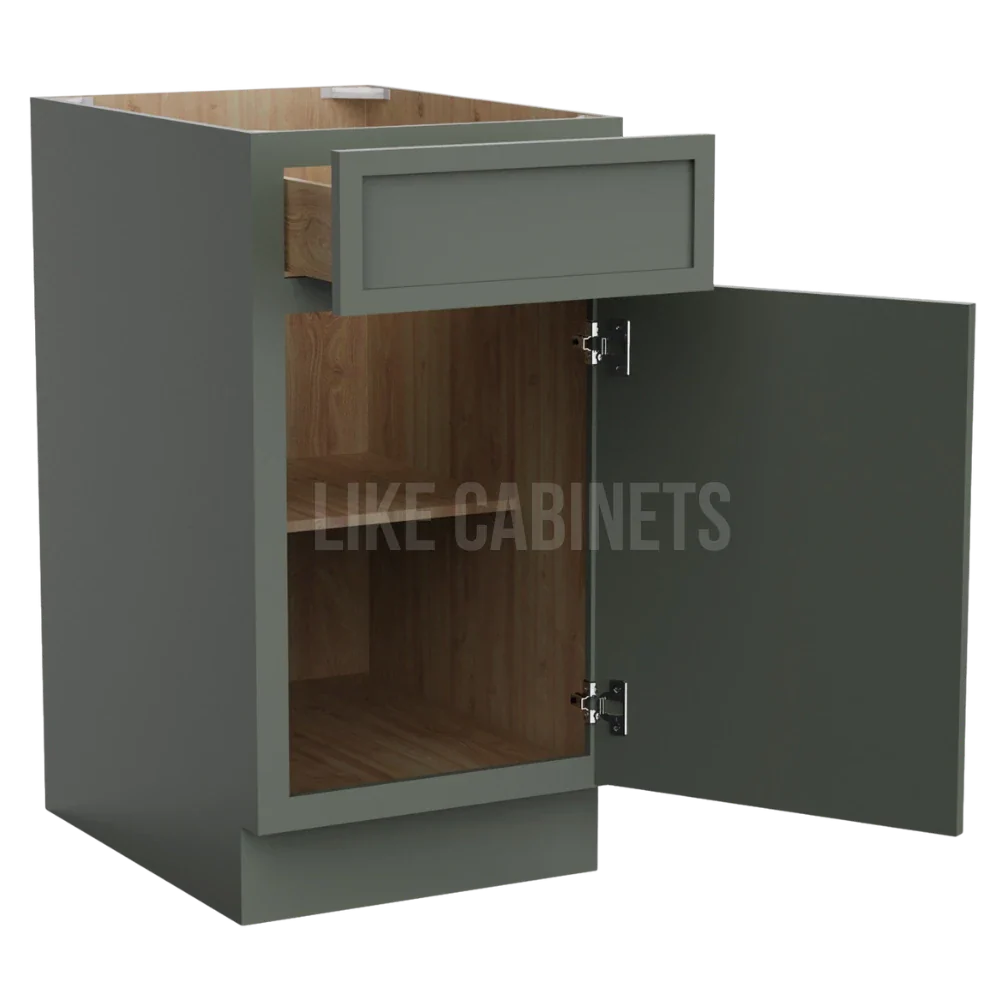 Slim Aston Green Base Cabinet with Single Door & Drawer