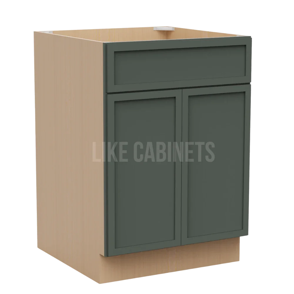 Slim Aston Green Base Cabinet with Double Doors & Single Drawer