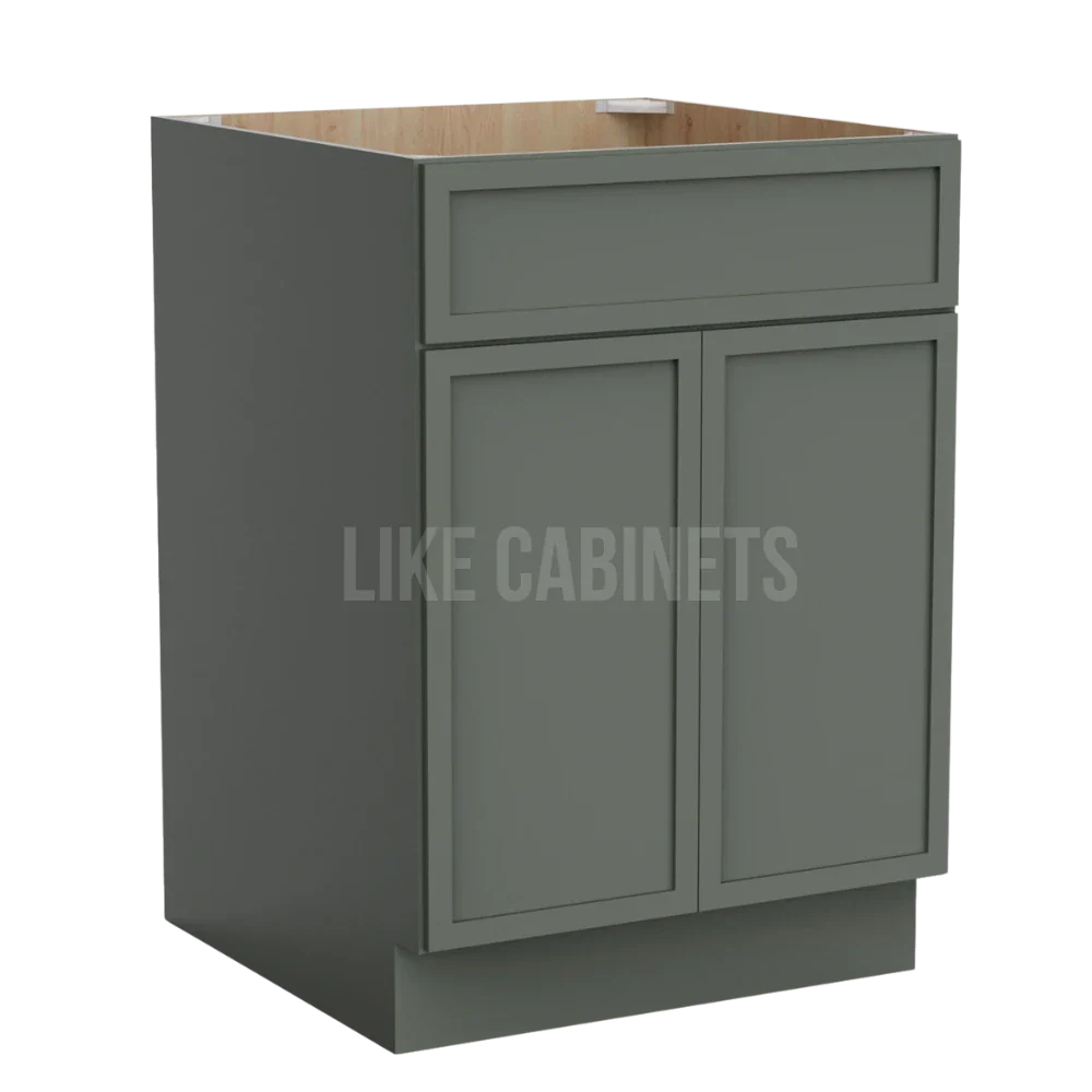 Slim Aston Green Base Cabinet with Double Doors & Single Drawer
