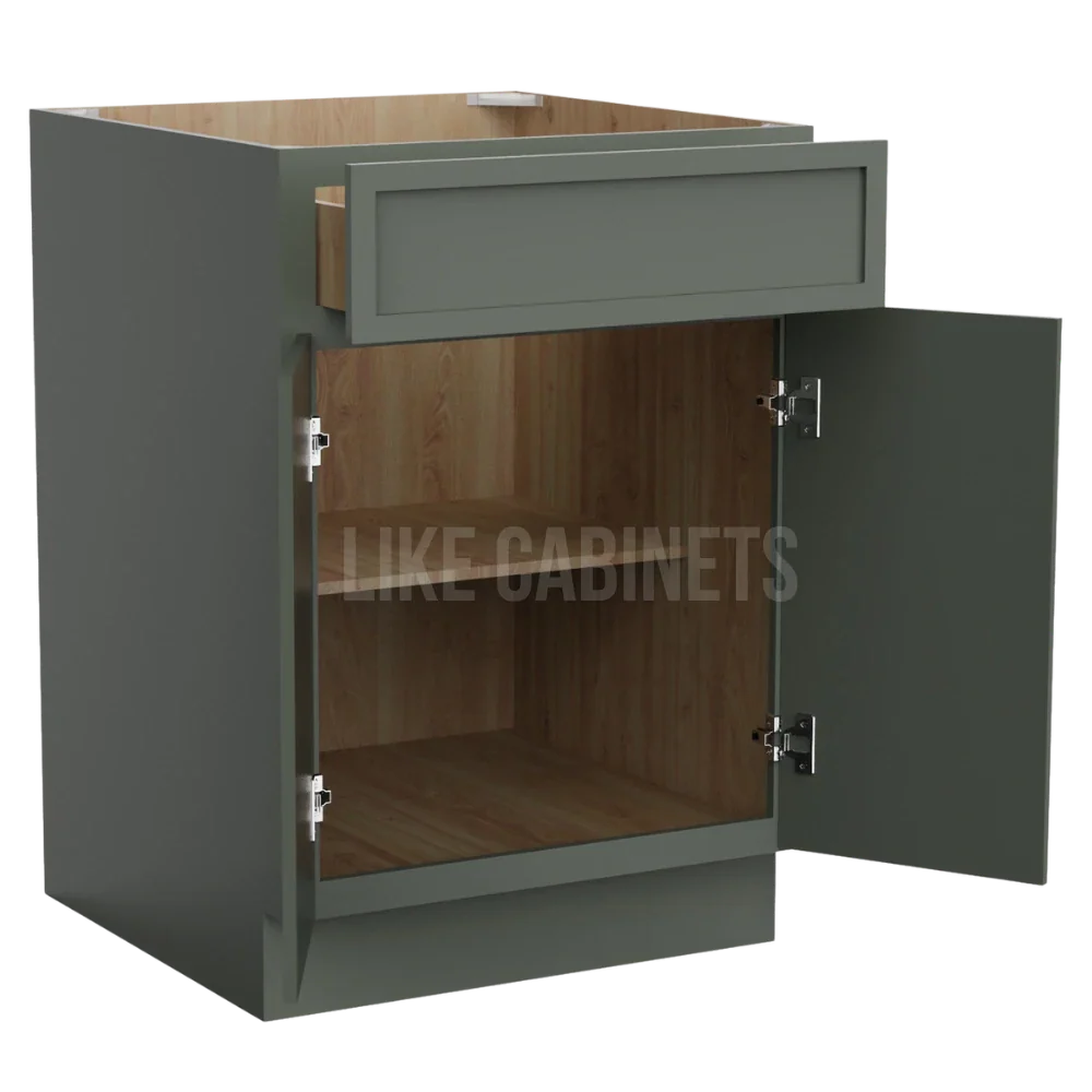 Slim Aston Green Base Cabinet with Double Doors & Single Drawer