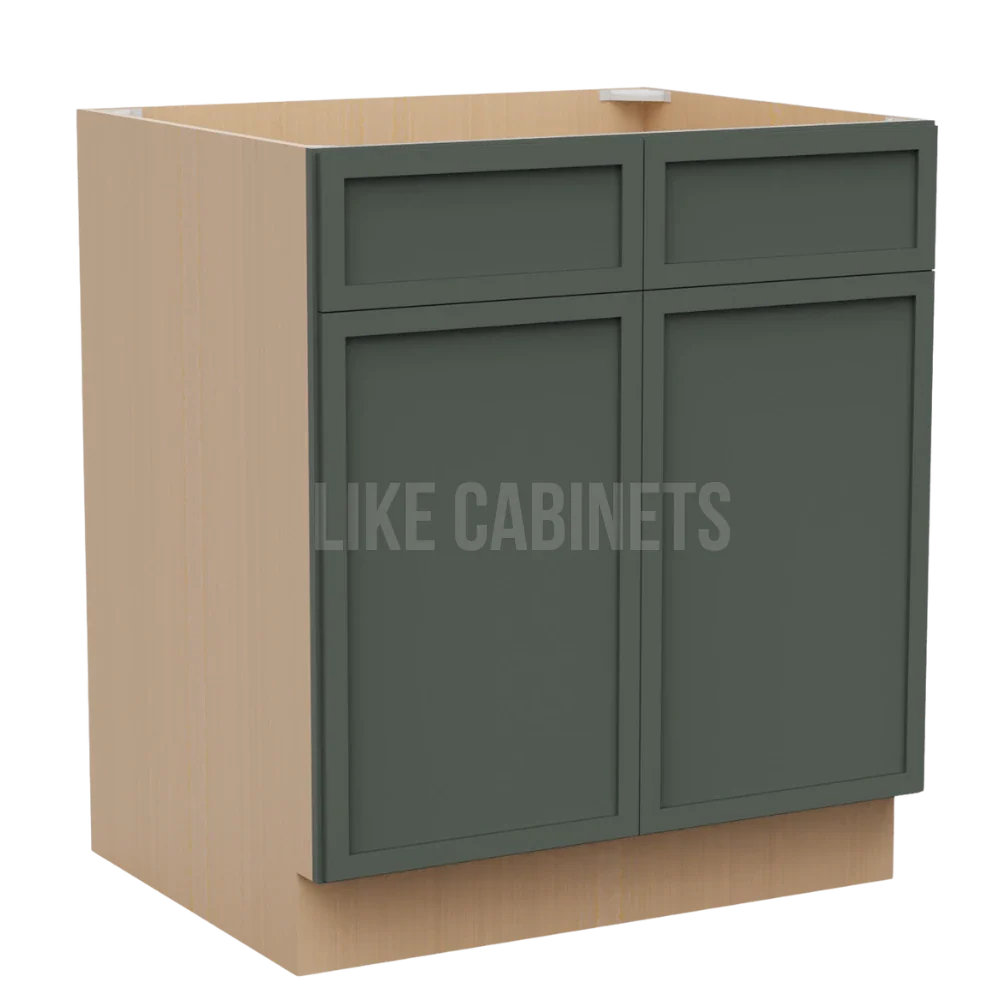 Slim Aston Green Base Cabinet with Double Doors and Drawers