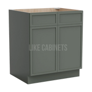 Slim Aston Green Base Cabinet with Double Doors and Drawers