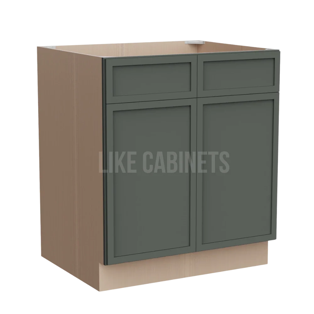 Slim Aston Green Sink Base With Double Doors and False Drawers