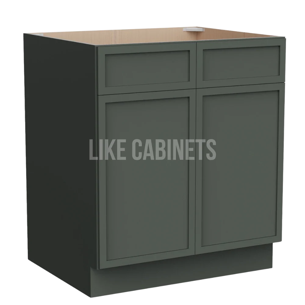 Slim Aston Green Sink Base With Double Doors and False Drawers