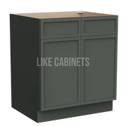 Slim Aston Green Sink Base With Double Doors and False Drawers