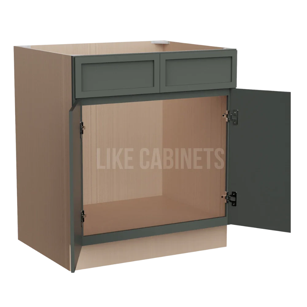 Slim Aston Green Sink Base With Double Doors and False Drawers