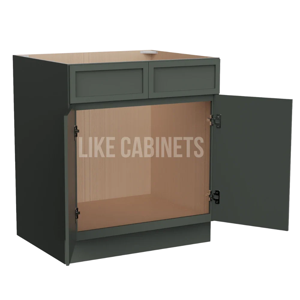 Slim Aston Green Sink Base With Double Doors and False Drawers