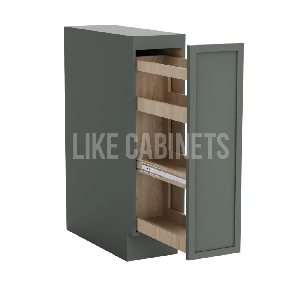 Slim Green Shaker Spice Pull Base Cabinet