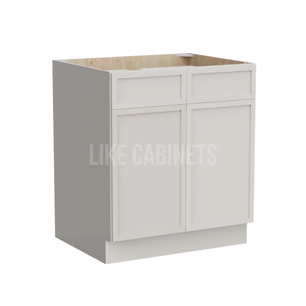 Slim Dove White Base Cabinet with Double Doors and Drawers