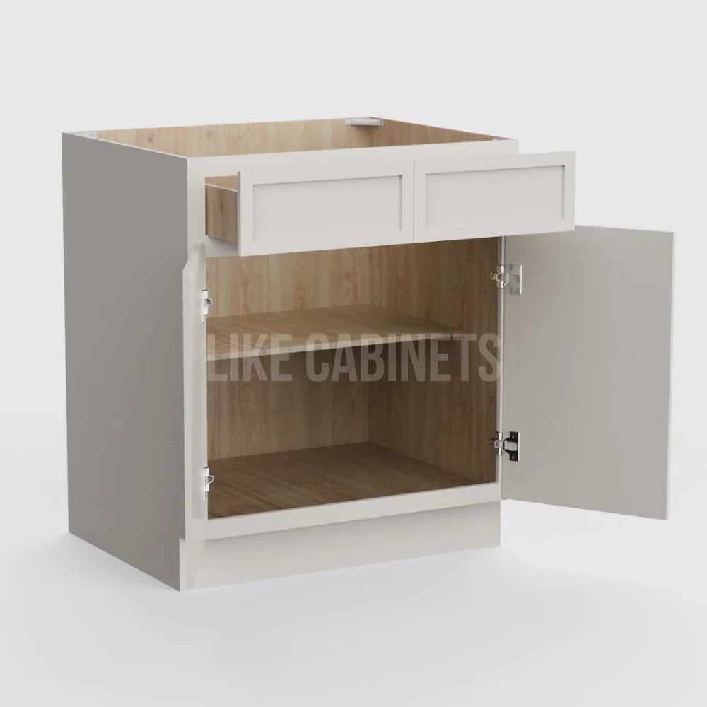 Slim Dove White Base Cabinet with Double Doors and Drawers