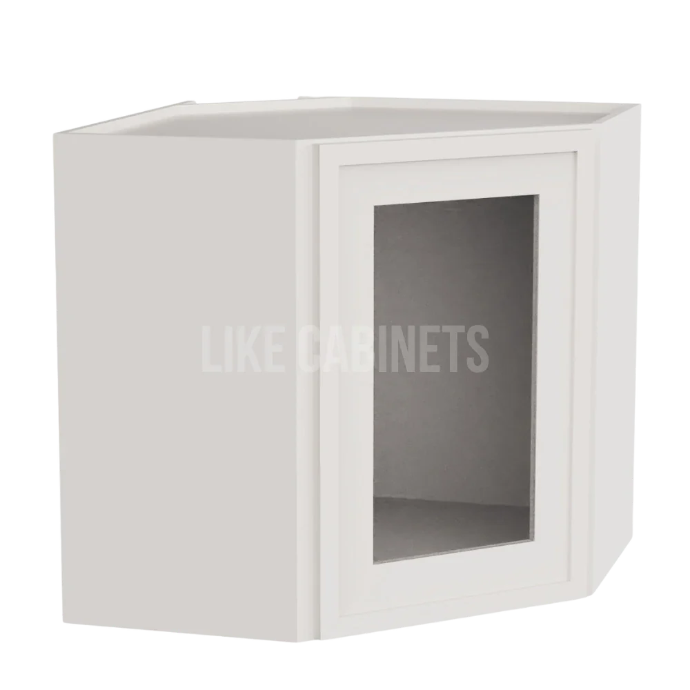 Slim Dove White 12'' x 24'' Diagonal Corner Wall Cabinet with Glass Door