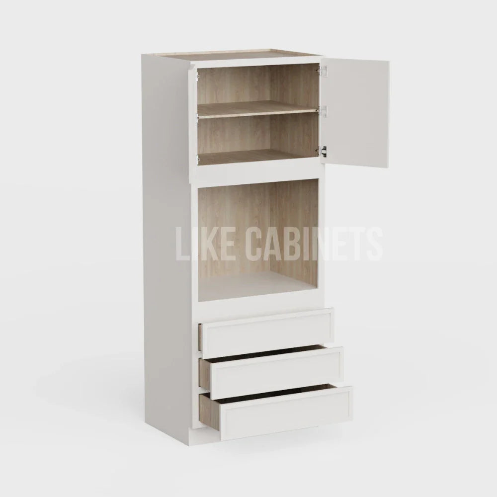 Slim Dove White 33'' W Double Door Oven Pantry Cabinet with Three Drawers