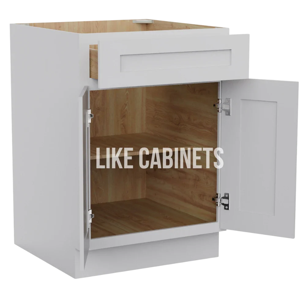 White Shaker Base Cabinet with Double Doors & Single Drawer