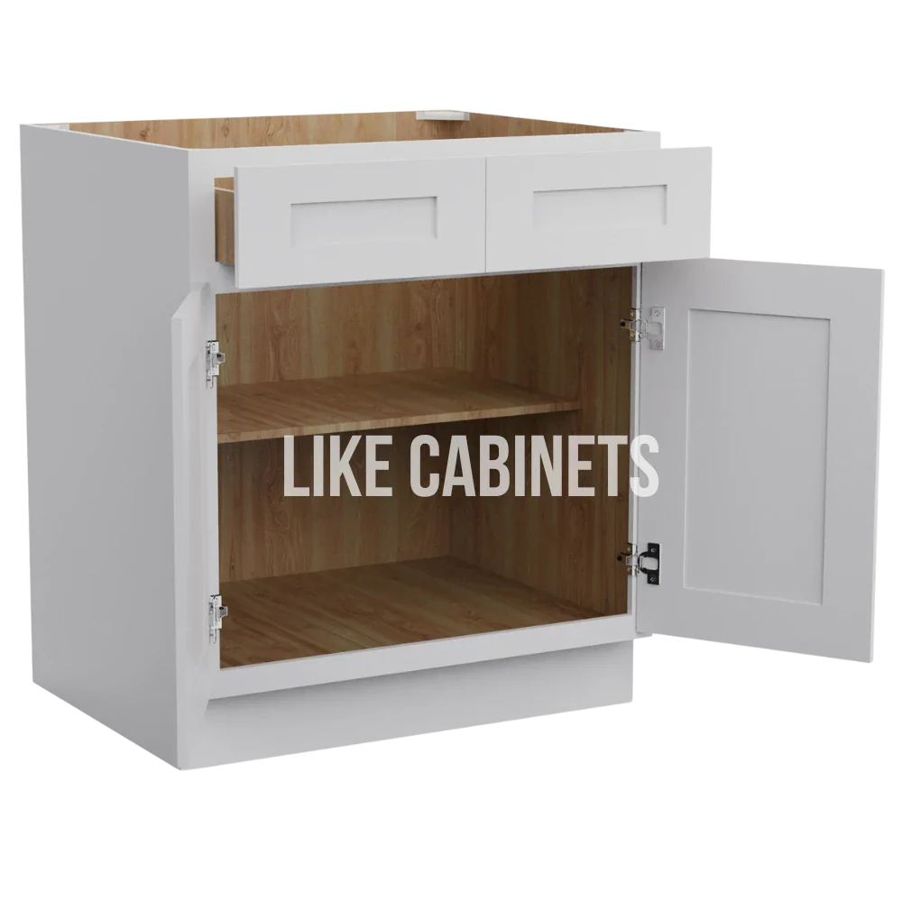 White Shaker Base Cabinet with Double Doors and Drawers