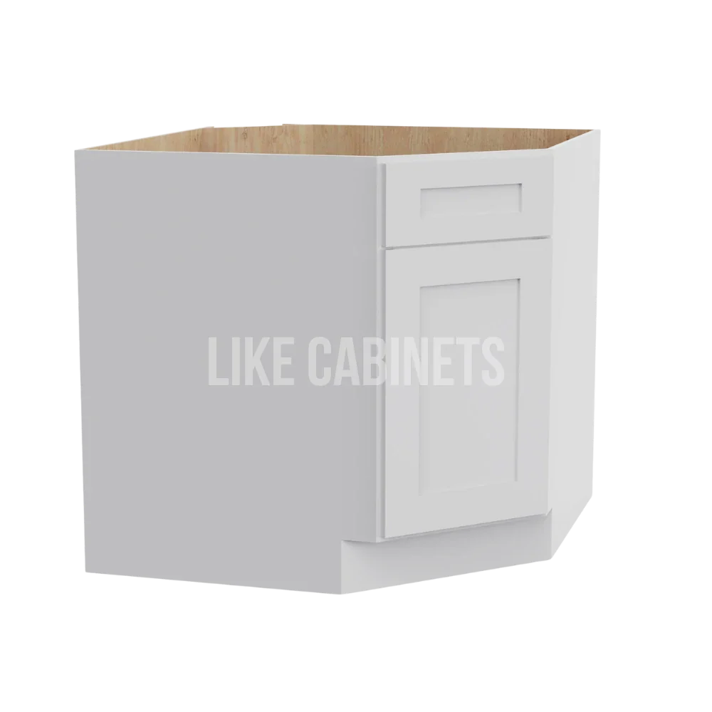 White Shaker Corner Sink Base Cabinet with False Drawer