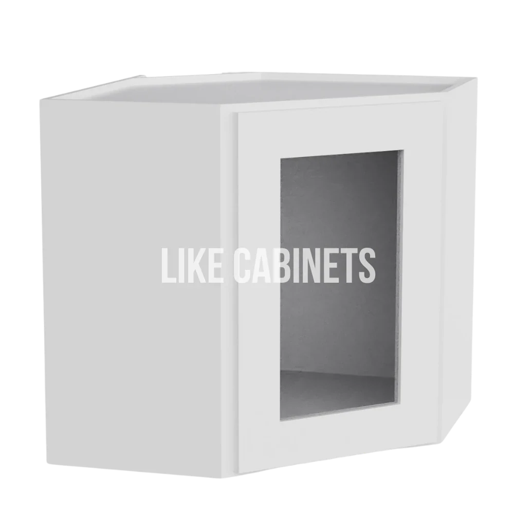 White Shaker 12'' x 24'' Diagonal Corner Wall Cabinet with Glass Door