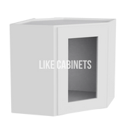 White Shaker 12'' x 24'' Diagonal Corner Wall Cabinet with Glass Door