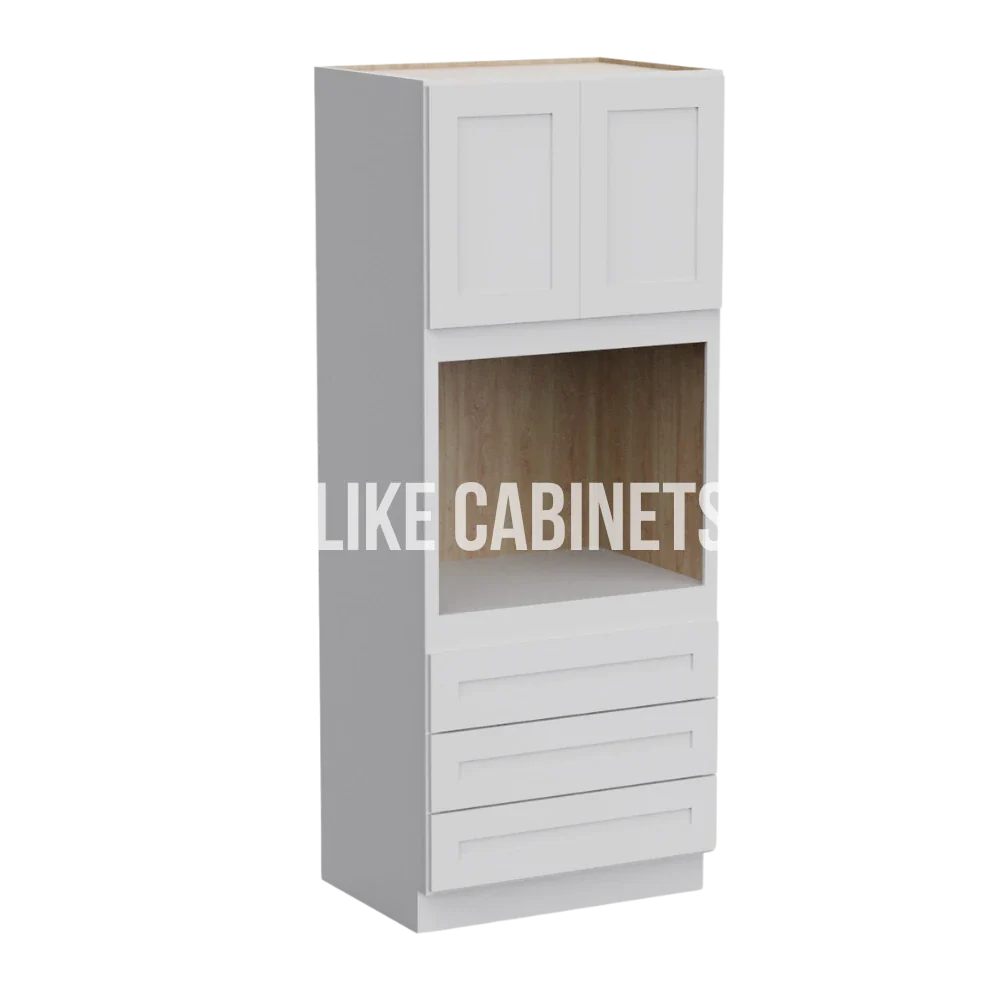 White Shaker 30'' W Double Door Oven Pantry Cabinet with Three Drawers